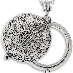 Filigree Magnifying Glass Necklace 30in Silver Tone Silver Alloy Jewelry